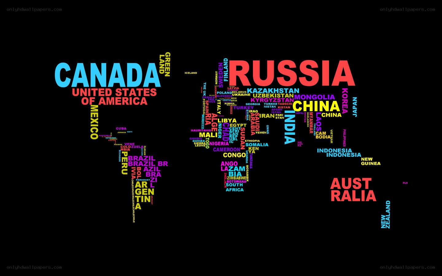 World map with country names