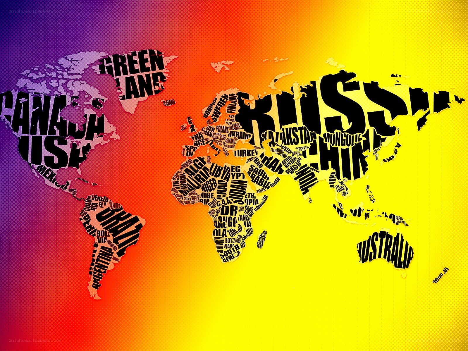 World map with country names