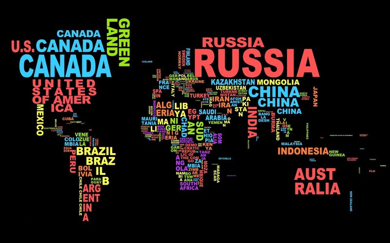 World Map with Country Names — Black, Illustration