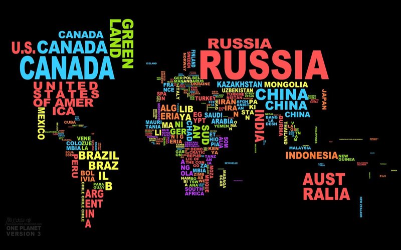 World Map with Country Names — Black, Informative, Illustration