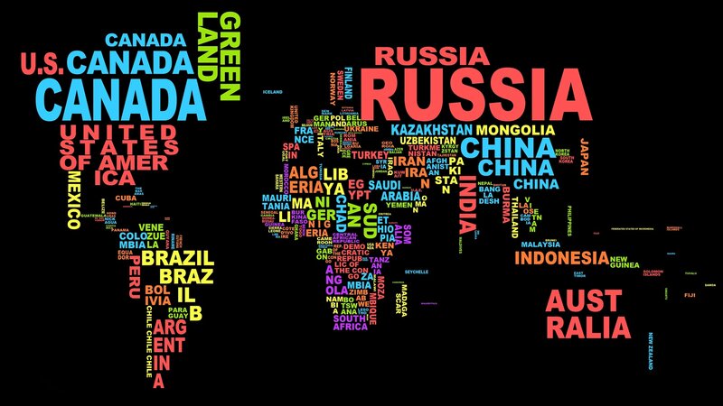 World Map with Country Names — Black, Informative