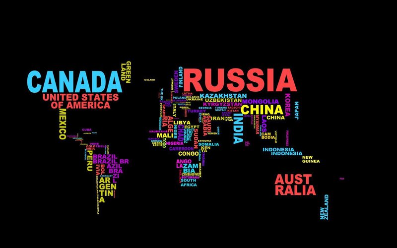 World Map with Country Names — Black, Neutral
