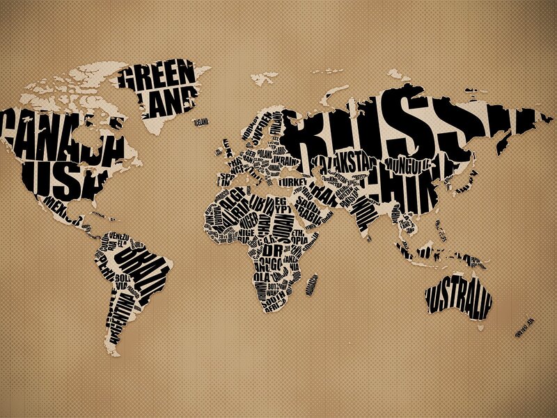 World Map with Country Names — Brown, Neutral