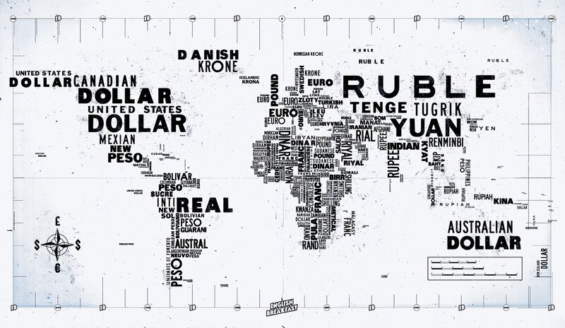 World Map with Currency Names