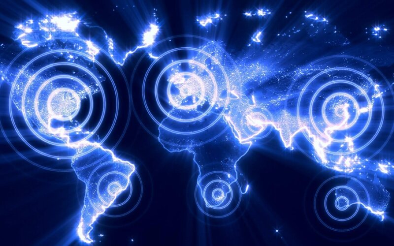 World Map with Digital Effects — Blue