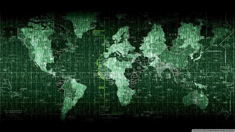 World Map with Digital Overlay — Green, Technological