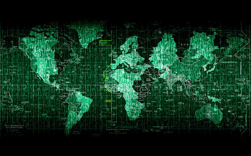 World Map with Digital Overlay — Green