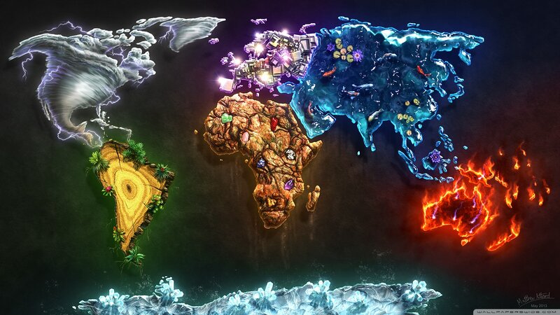 World Map with Elemental Continents