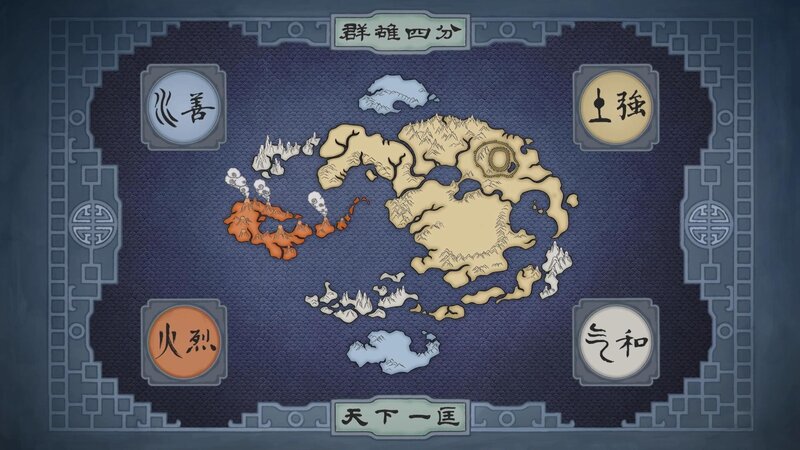 World Map with Elemental Symbols