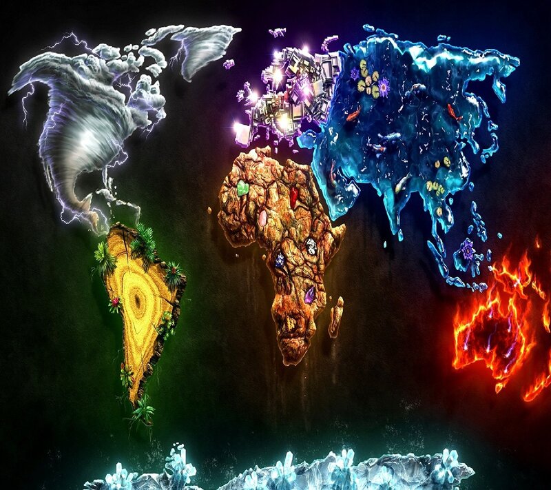 World Map with Elements — Blue