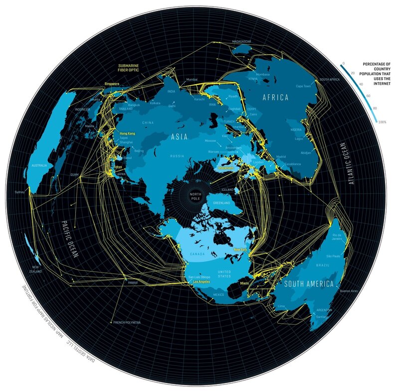 World Map with Fiber Optic Cables