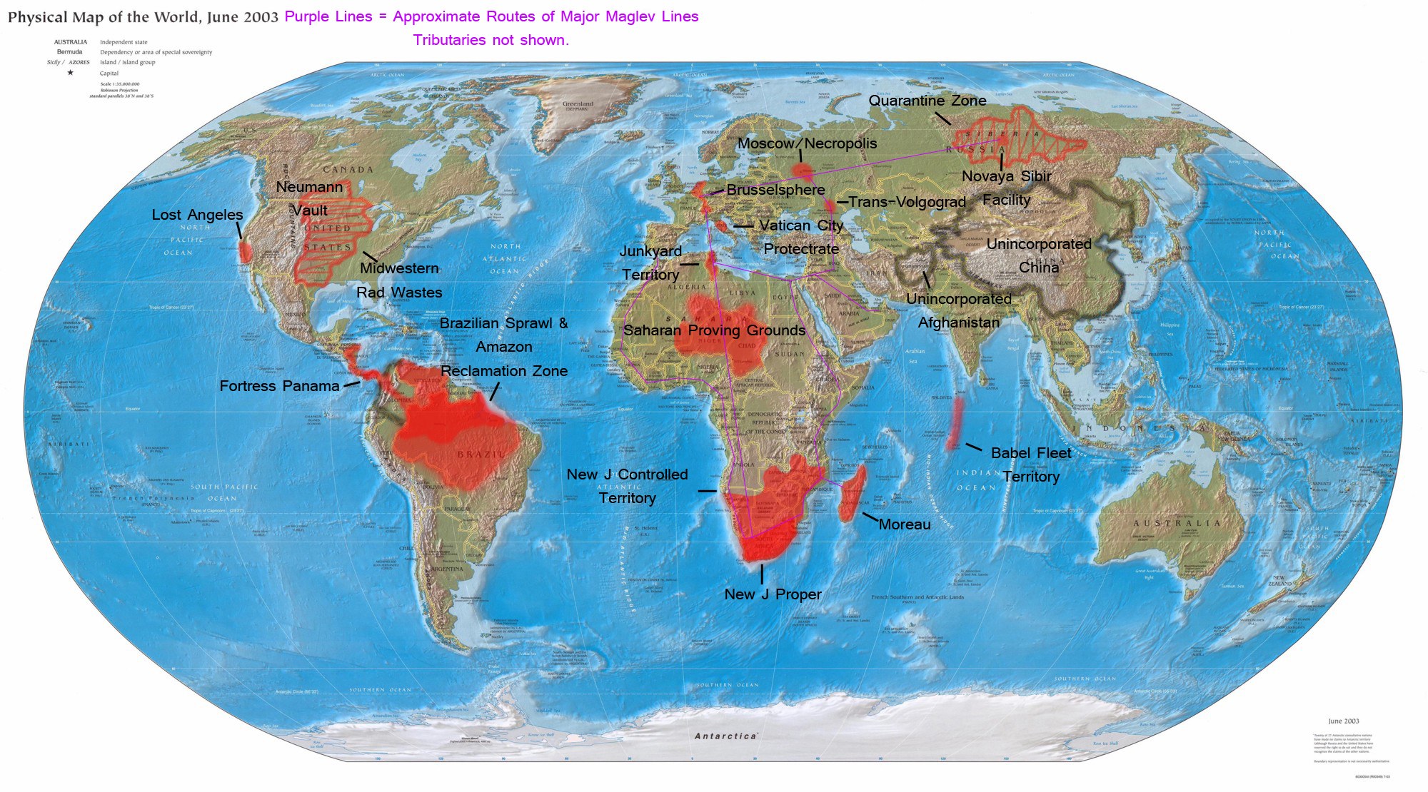 World map with fictional territories