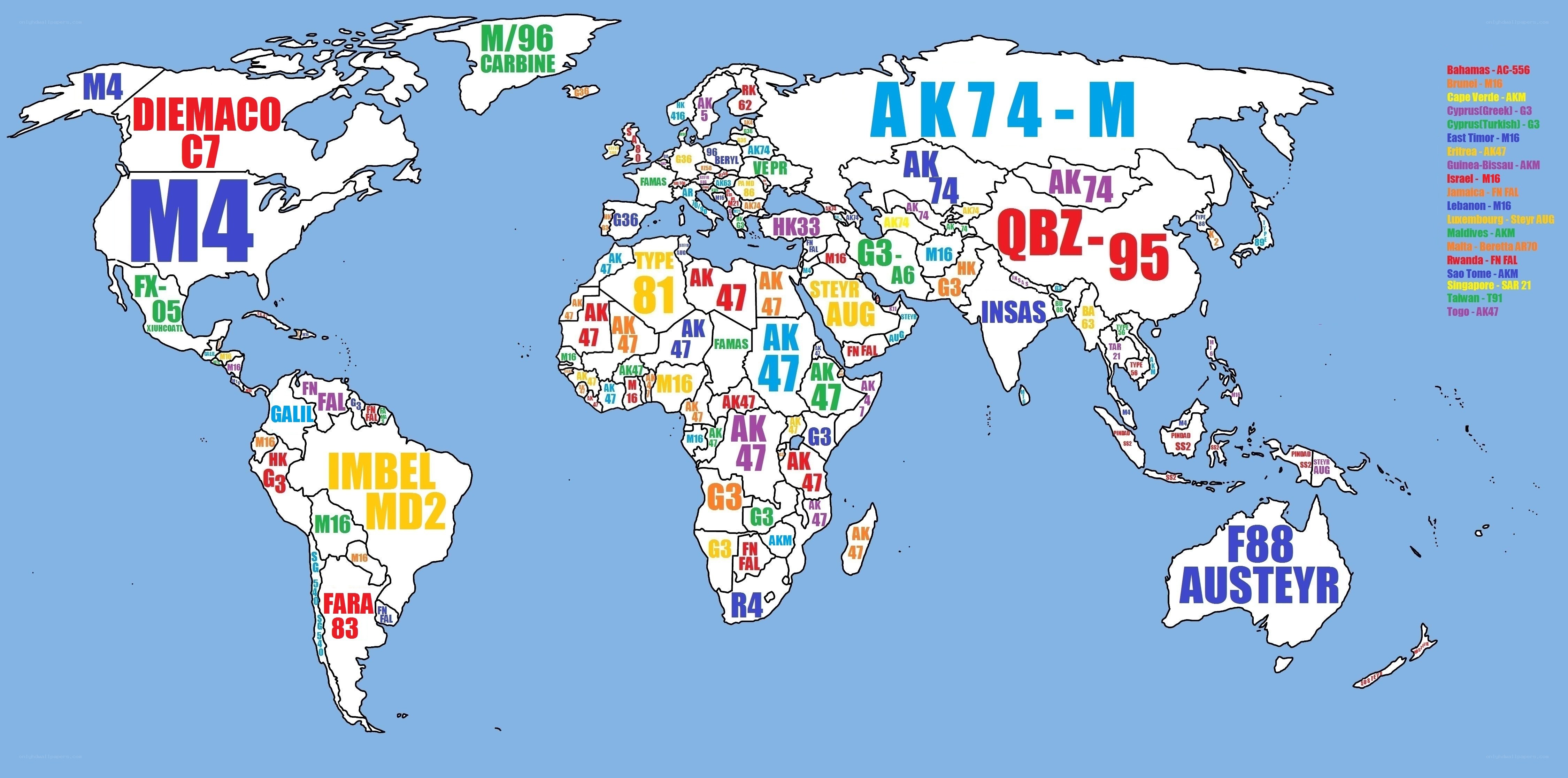World map with firearm designations
