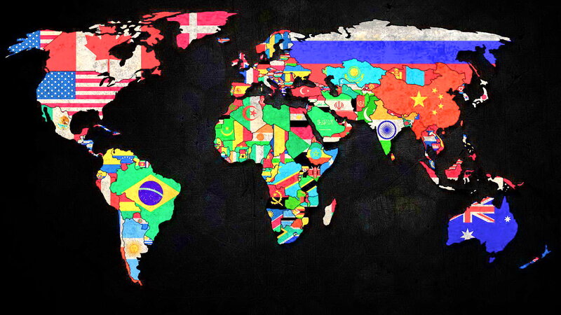 World Map with Flags — Black, Neutral