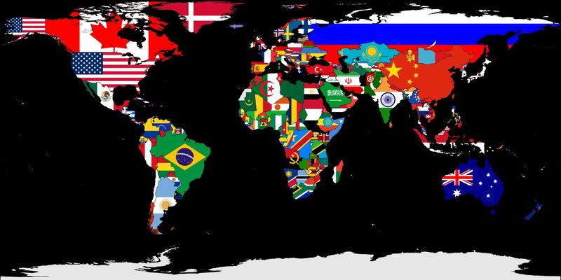 World Map with Flags — Black