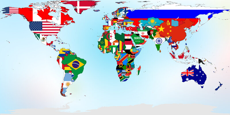 World Map with Flags — Blue, Neutral, Illustration