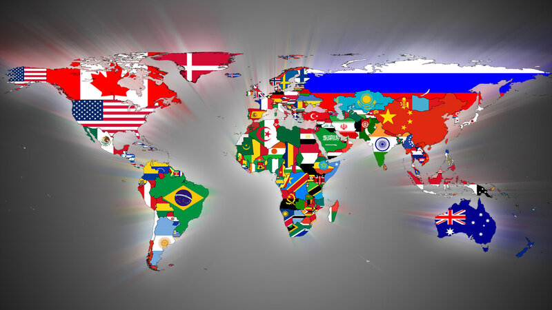 World Map with Flags — Gray