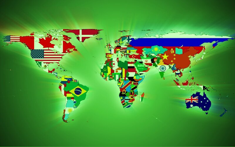 World Map with Flags — Green