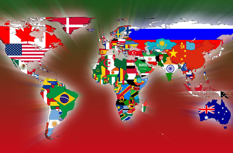 World Map with Flags — Red, Dramatic