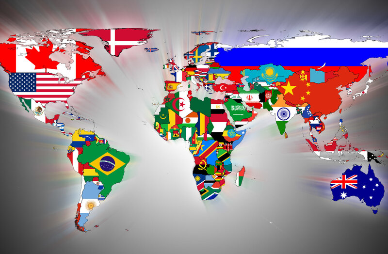 World Map with Flags — Red