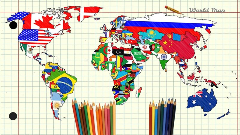 World Map with Flags — White