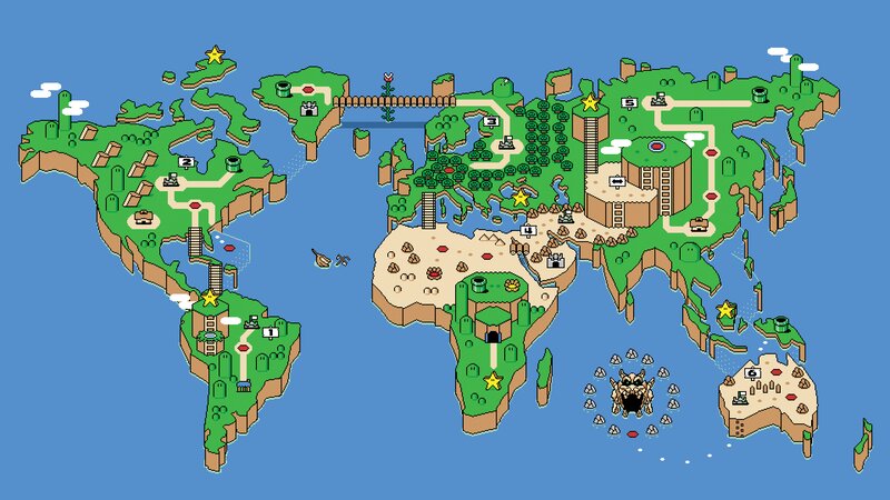 World Map with Game Elements — Green