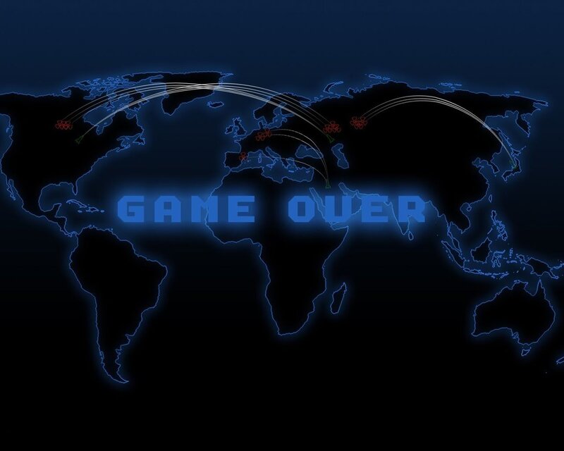 World Map with Game over Text — Blue, Dramatic