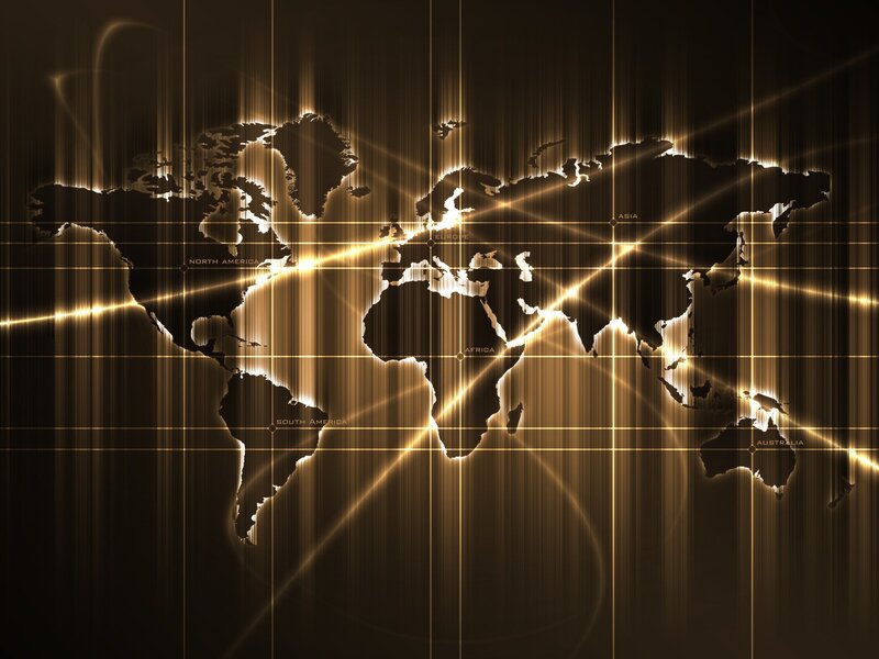 World Map with Glowing Lines — Black, Dramatic