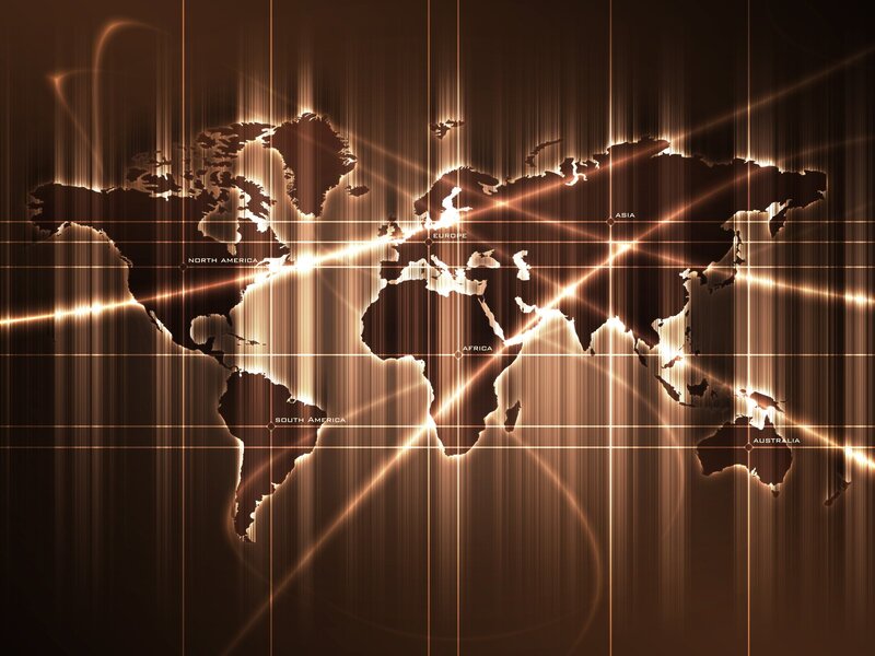 World Map with Glowing Lines — Brown, Dramatic