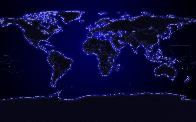 World Map with Glowing Outlines