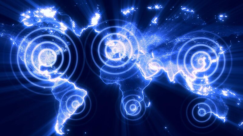 World Map with Glowing Rings