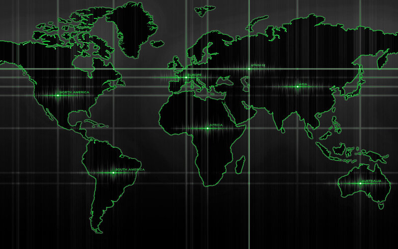world map with green grid overlay
