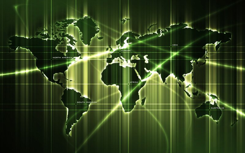 World Map with Green Grid
