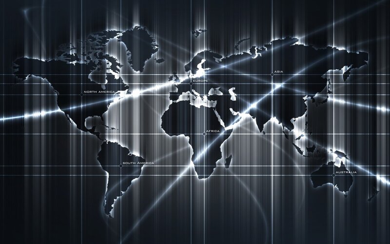 World Map with Grid — Black, Technological, Digital Art, Grid Lines