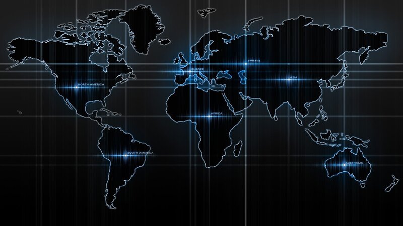 World Map with Grid — Black, Technological, Digital Art