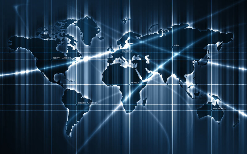 World Map with Grid — Blue, Technological