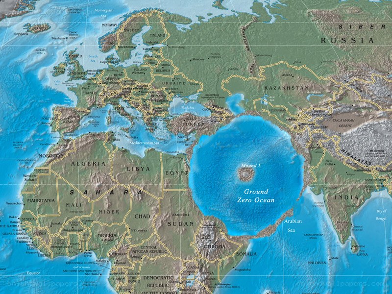 World map with Ground Zero Ocean
