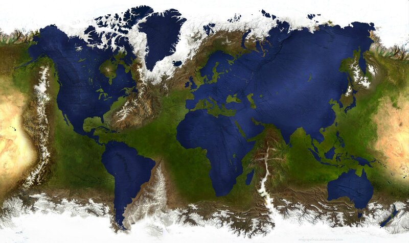 World Map with Ice Caps — Blue