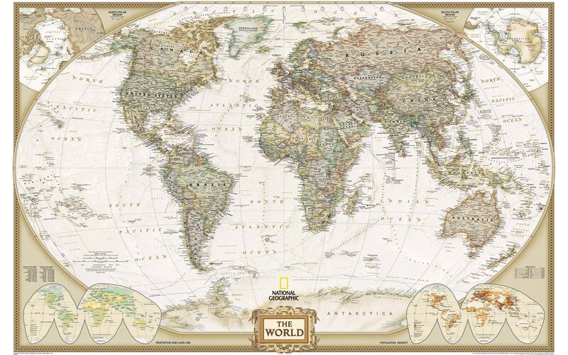 World Map with Insets — Beige, Informative