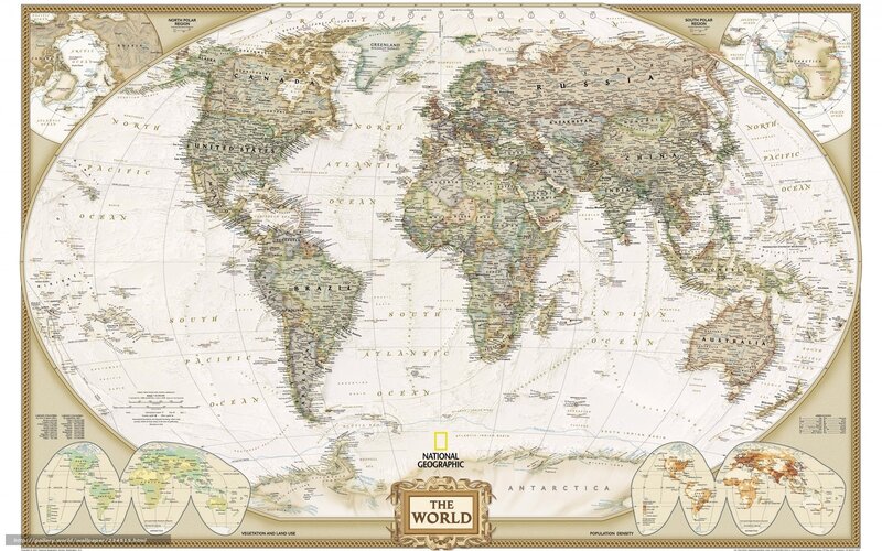 World Map with Insets — Beige