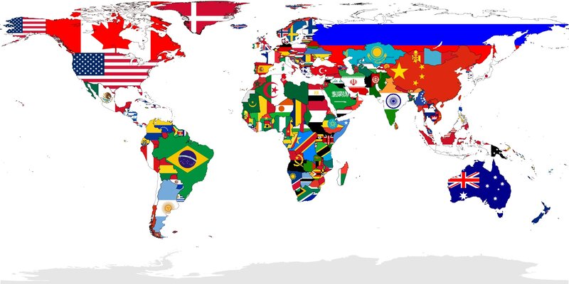World map with national flags