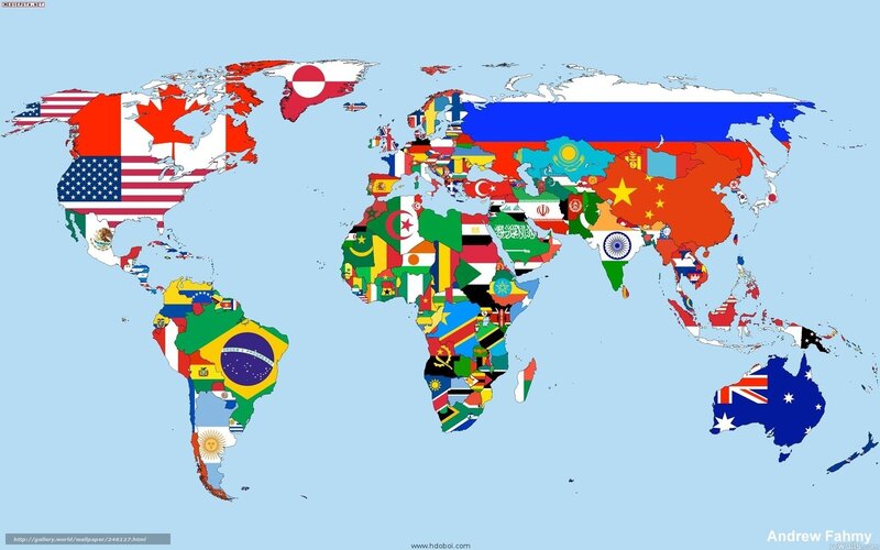 World map with national flags