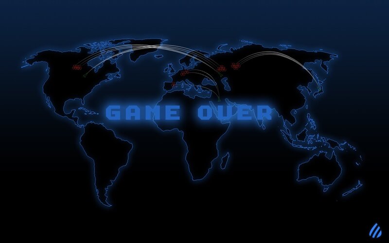 World Map with Network Lines — Black, Dramatic, Digital Art