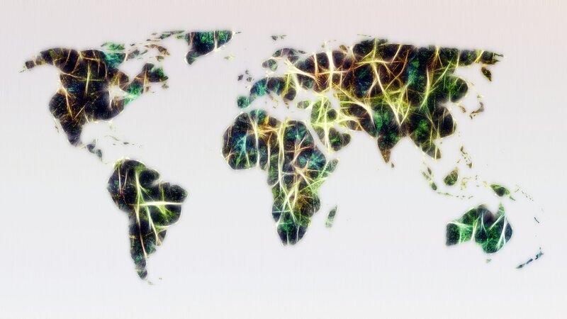 World Map with Network Lines — Green, Abstract