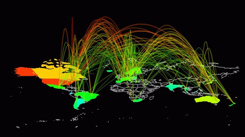 World Map with Network Lines — Green