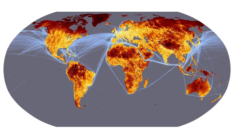 World Map with Network Lines — Orange