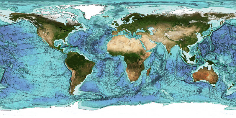 World map with ocean depth