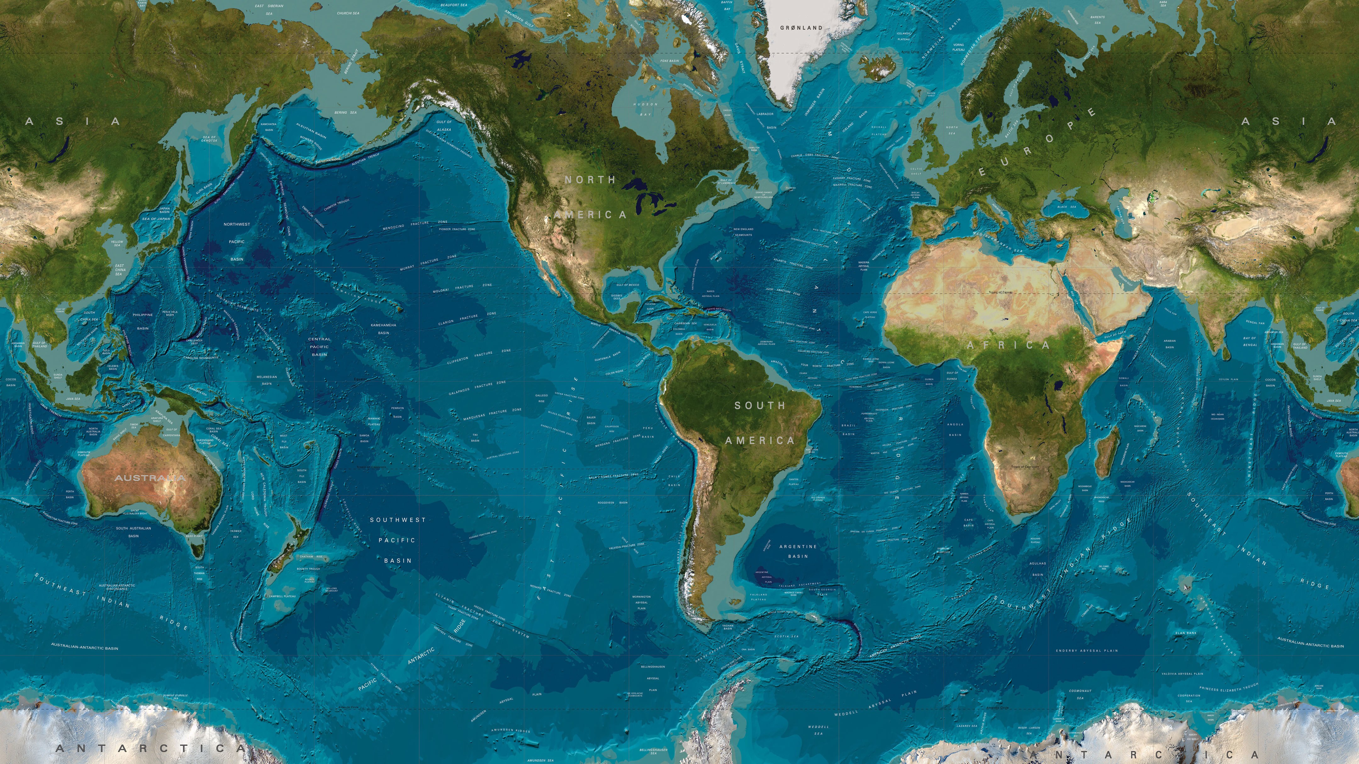 World map with ocean floor