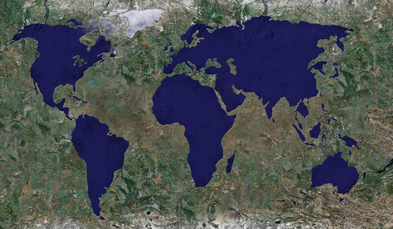 World map with oceans highlighted
