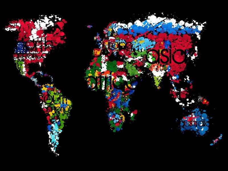 World Map with Paint Splatters — Red